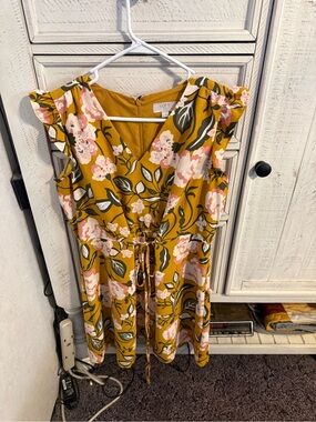 LOFT Mustard Floral Tie-Front Sundress